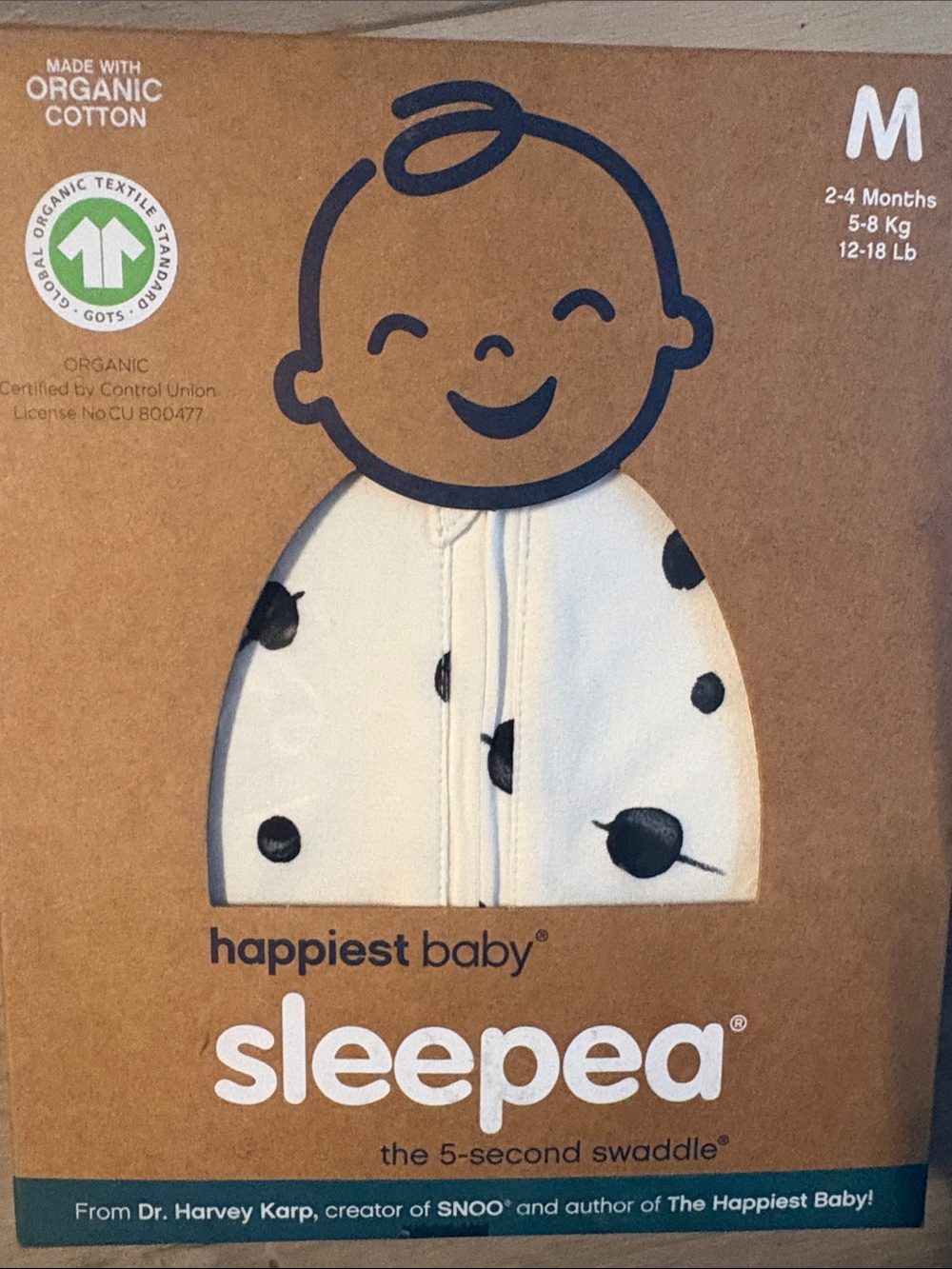 Happiest Baby Sleepea Organic Cream Baby Sleep Sack with Black Dot Print